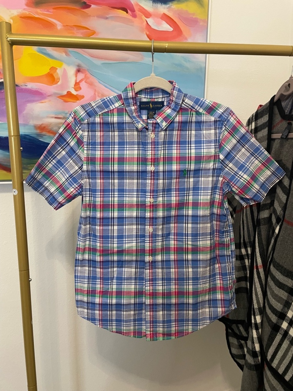 Ralph Lauren Short-Sleeve Plaid Button-Down Shirt - Blue, Green, Red Boys Size L